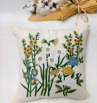 Embroidered Yellow Wildflowers Cushion Cover (Single)