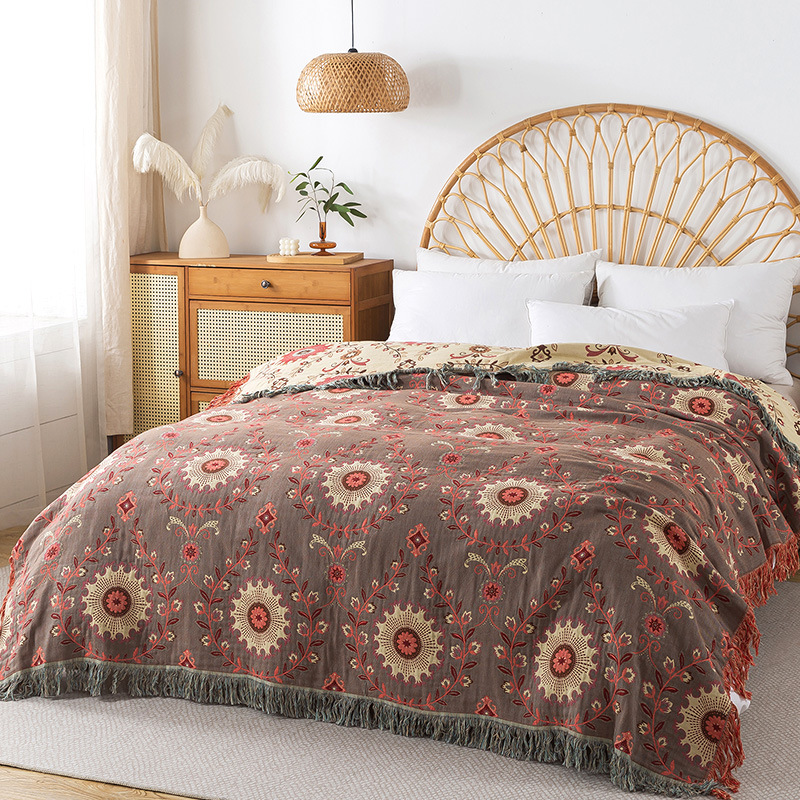 Cotton Gauze Tassel Throw Blanket