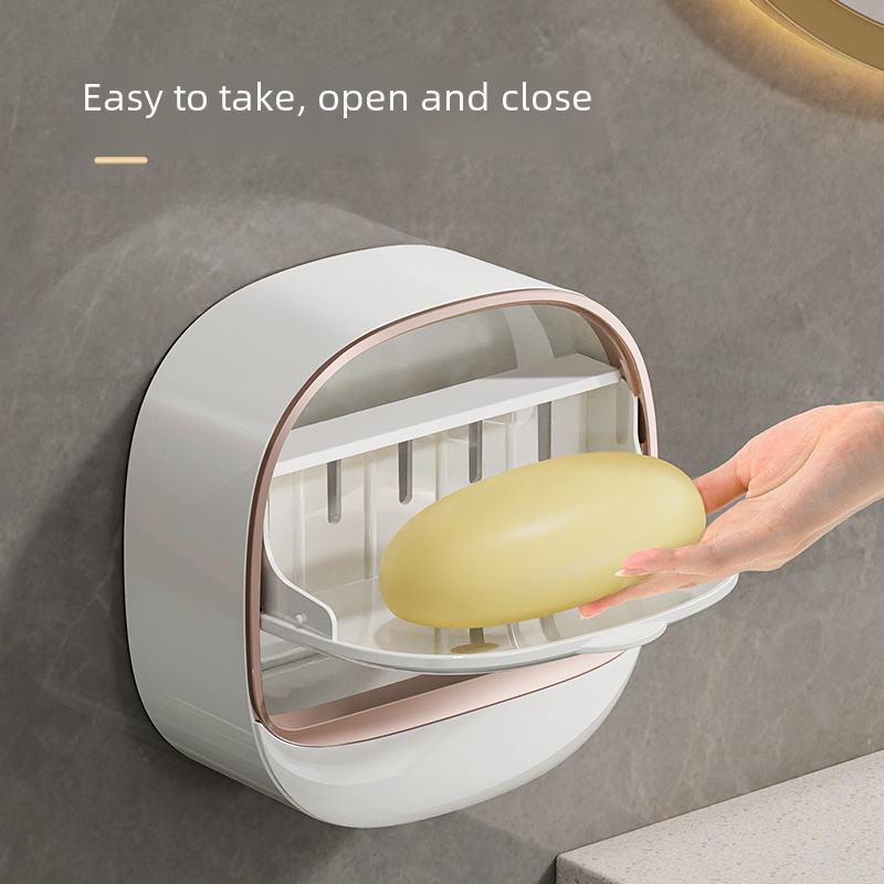 Wall-Mounted Soap Dish with Drainage and Cover