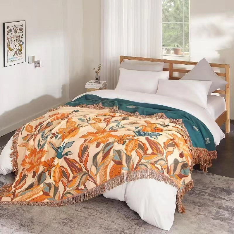 Cotton Gauze Tassel Throw Blanket