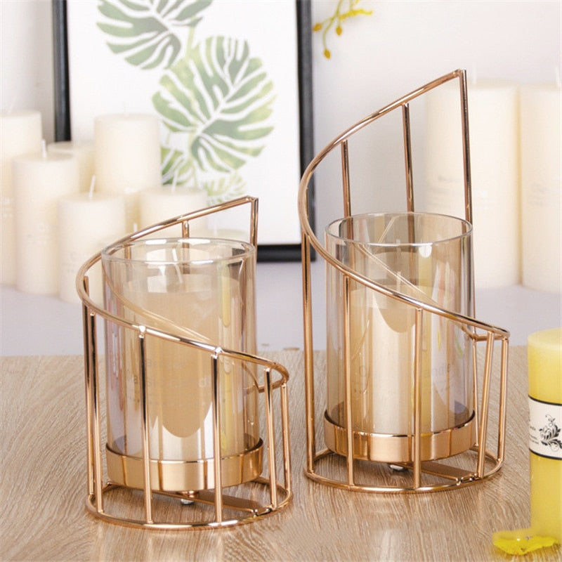 Nordic Geometric Candle Holder, Electroplated Iron Craft