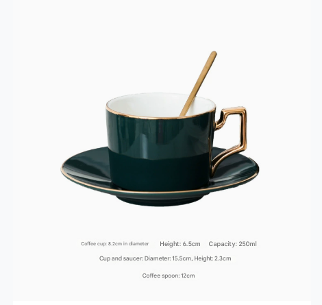 Green Ceramic Coffee Cup and Saucer Set for Tea