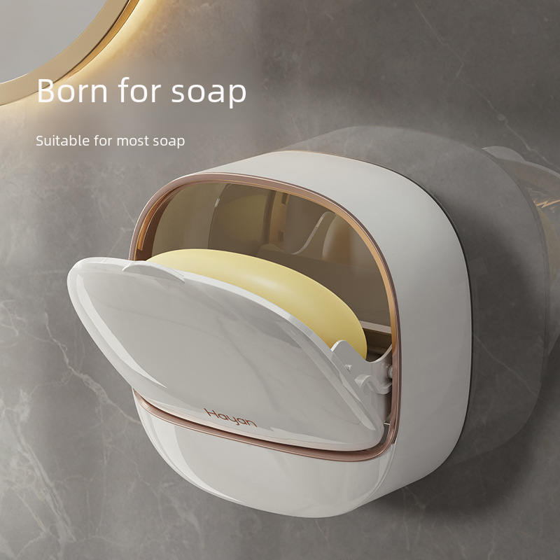 Wall-Mounted Soap Dish with Drainage and Cover