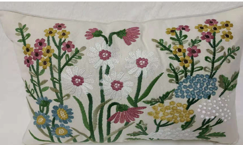Embroidered Yellow Wildflowers Cushion Cover (Single)