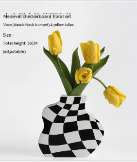 Chessboard Grid Ceramic Vase