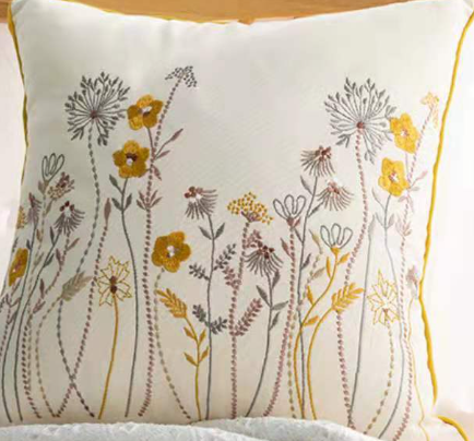 Embroidered Yellow Wildflowers Cushion Cover (Single)