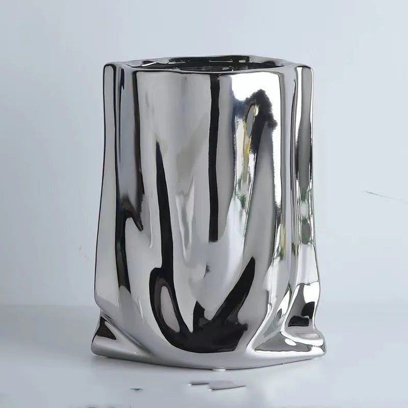 Luxury Ruffled Electroplated Ceramic Vase