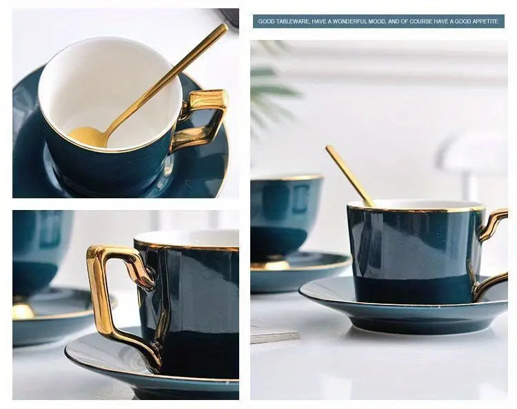 Green Ceramic Coffee Cup and Saucer Set for Tea