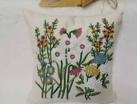 Embroidered Yellow Wildflowers Cushion Cover (Single)