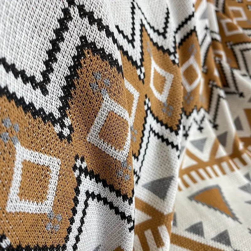 Bohemian Knitted Jacquard Tassel Throw Blanket