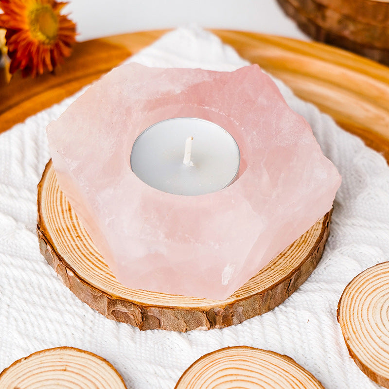 Natural Amethyst and Quartz Candle Holder Decor