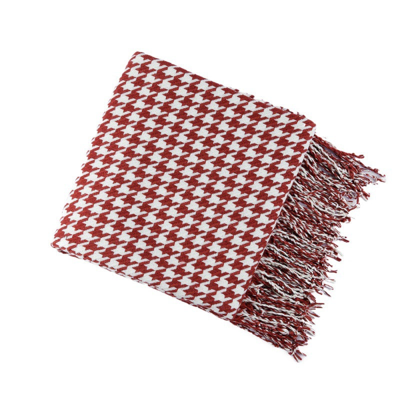 Ins Style Houndstooth Throw Blanket with Fringe