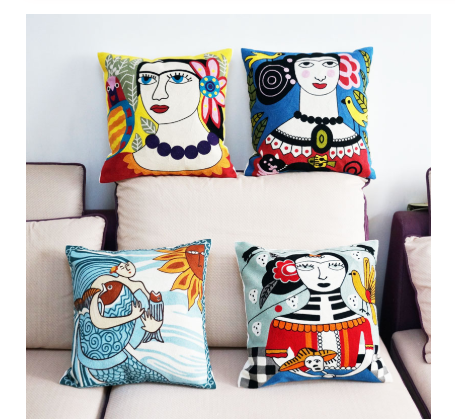 Abstract Picasso Embroidered Cushion Cover Set