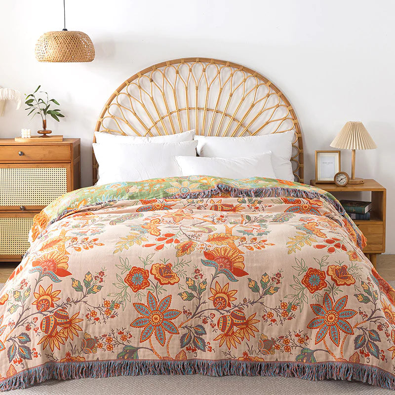 Cotton Gauze Tassel Throw Blanket