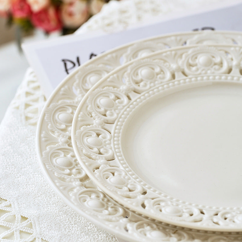 French Embossed Ceramic Plate for Breakfast & Salad