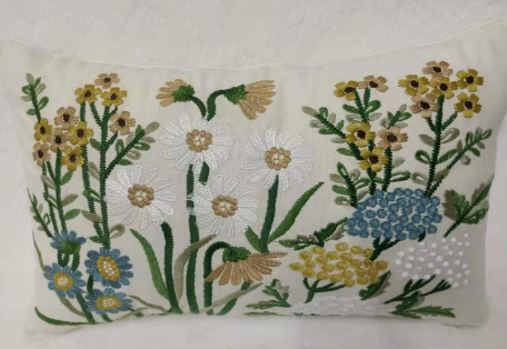 Embroidered Yellow Wildflowers Cushion Cover (Single)
